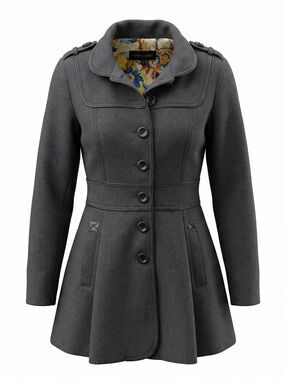 Steve Madden Dark Gray Pea Coat with Floral Lining